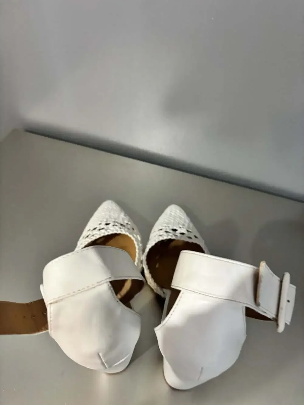 Charlotte Russe White Woven Pointed Toe Ankle Strap Block Heel Pumps 10